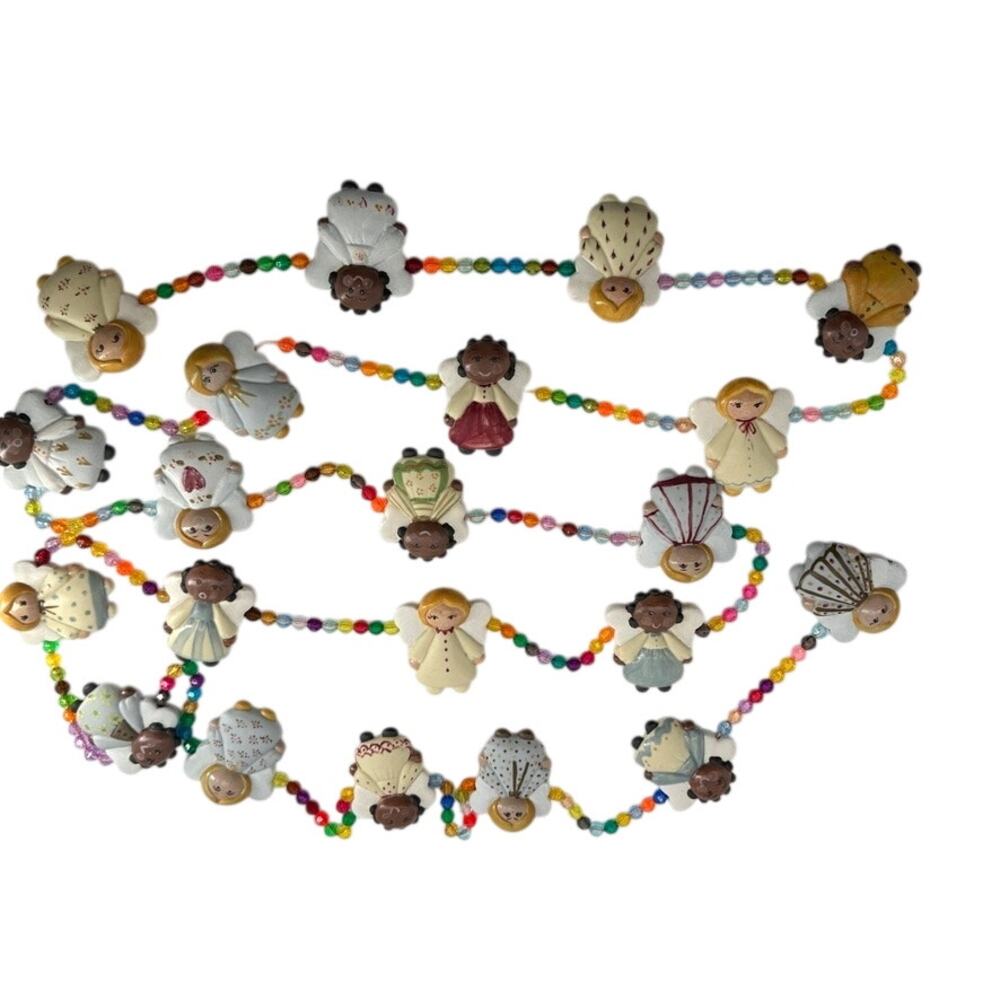 Porcelain Angel Christmas Garland 102" Beaded 21 Figural Angels Holiday Decor